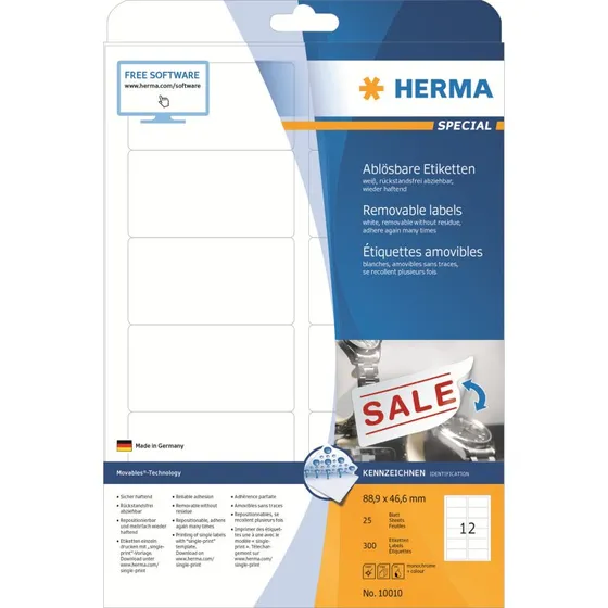 HERMA Special Aftagelige Etiketter 88,9 x 46,6 mm, 300 stk