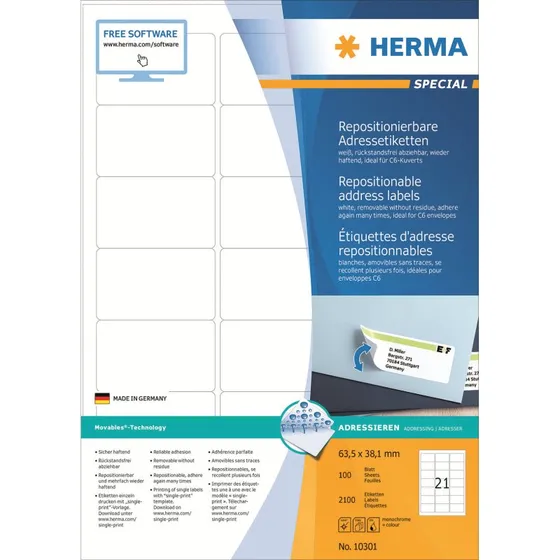 HERMA Special Adresseetiketter 63,5 x 38,1 mm, 2100 stk