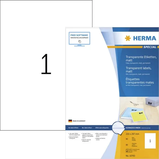 Herma Mat Filmetiketter 80 stk (210x297 mm) Transparent