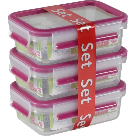 Emsa Clip&Close Lufttæt Madopbevaringsbeholder 0,55 L, Pink (3 Dele)