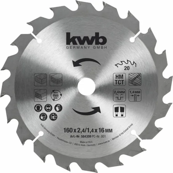 Kwb TCT Rundsavsklinge Ø160x2,4x16mm