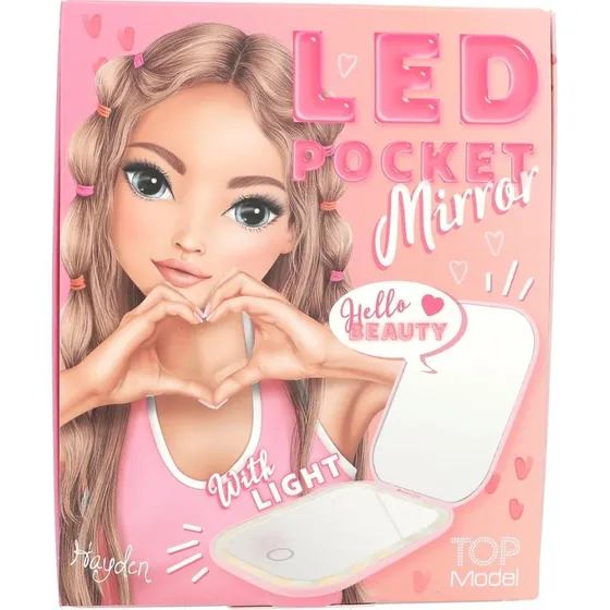 TOPModel Lommespejl med LED, foldbart, rosa