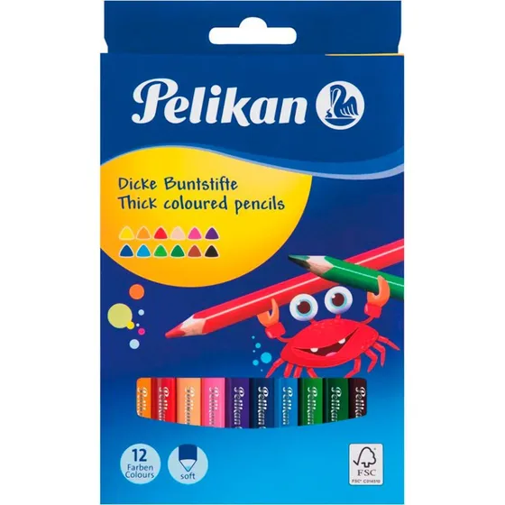 Pelikan Jumbo Farveblyanter 12 stk. – Ergonomisk, FSC-certificeret