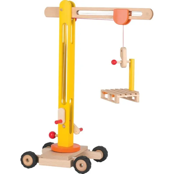 GOKI Legetøjskran i Træ, 64 cm, Gul, 3+ år