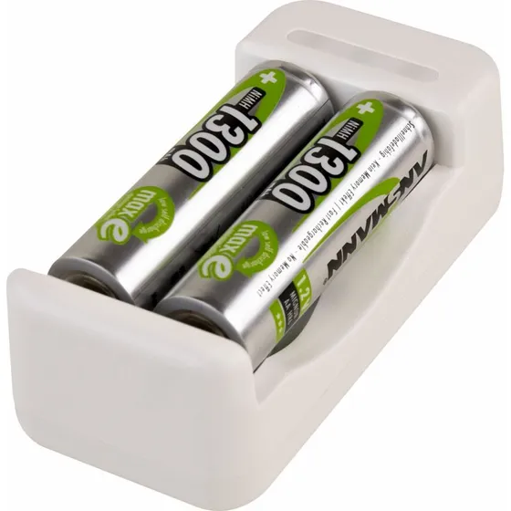 Ansmann Basic II AA Oplader med 2x 1300mAh NiMH-batterier, Hvid