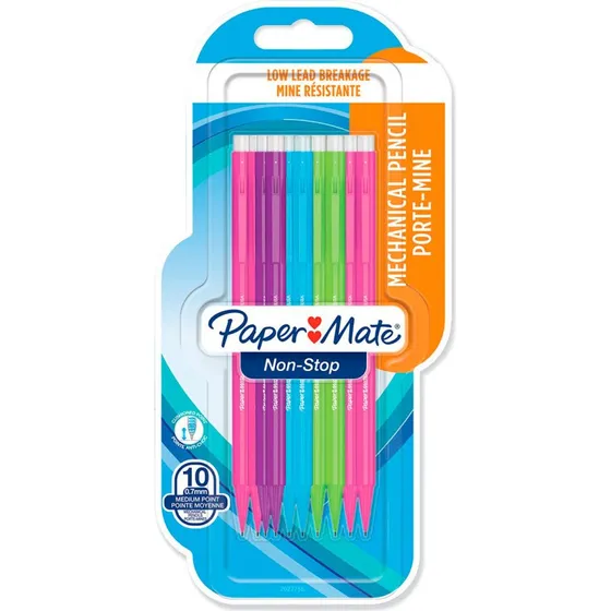 Paper Mate Non-Stop Mecha Pencil 0,7 mm HB, 10 stk, neonfarve