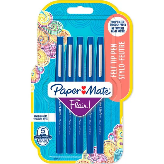 Paper Mate Flair Felt Tip Pen 0,7 mm Blå 5 stk