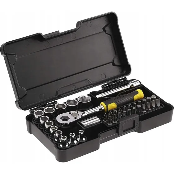 Stanley STMT82672-0 Ratchetskruenøgle 37-deligt sæt, 6-14 mm, sort/gul
