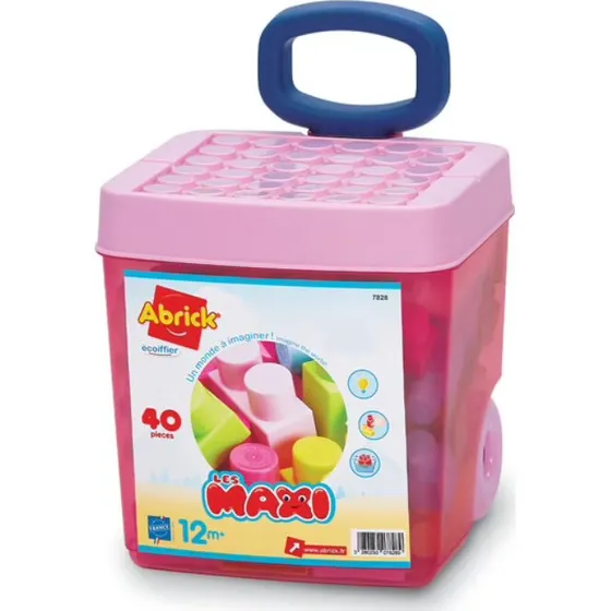 Ecoiffier Abrick Maxi Trolley, 40 Klodser, Pink, 18+ Måneder
