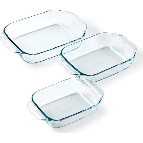 Pyrex Set med 3 Ugnsformar, 20-25-28 cm, Glas, Rektangulær