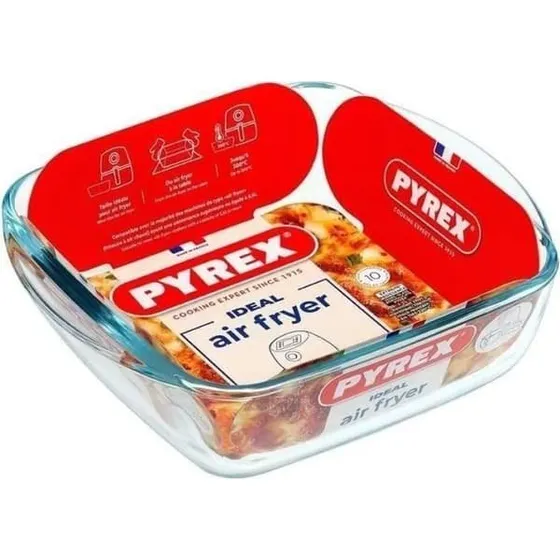 Pyrex Airfryer-form 1 L, kvadratisk, borosilikatglas, 20 x 17 cm