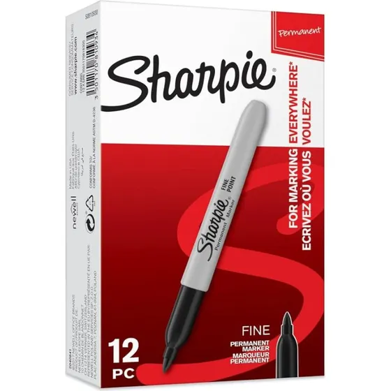 Sharpie Permanent Markør Sort 1,0 mm Fin Spids 12 stk