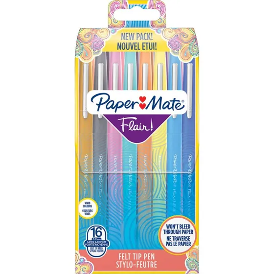 Paper Mate Flair Filtpen 0,7 mm, 16 stk, forskellige farver