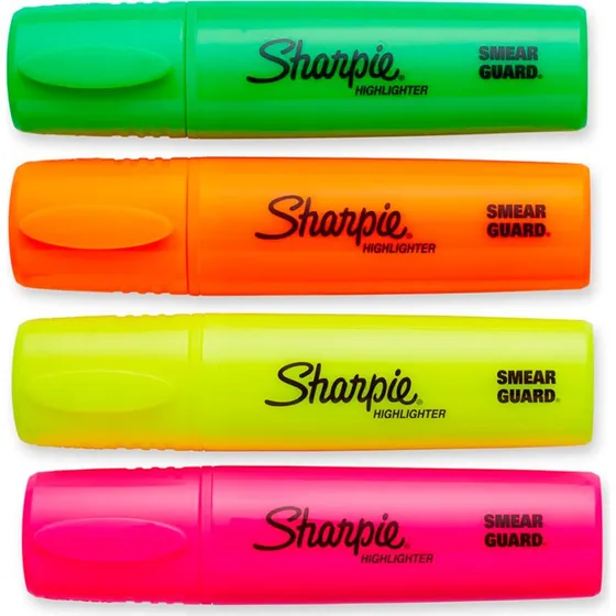 Sharpie Fluo XL Highlighter 4 farver (Grøn, Orange, Gul, Pink)