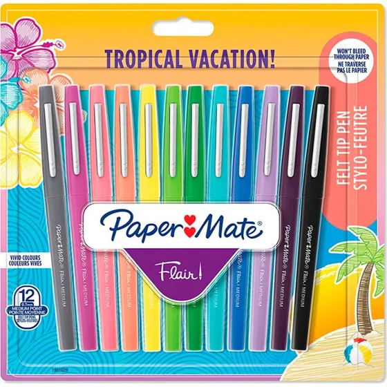 Paper Mate Flair Filtpenne 0,7 mm, 12 stk, Tropisk Ferie