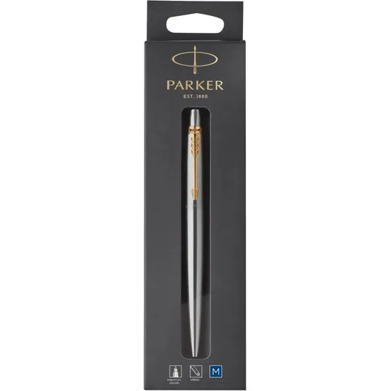 Parker Jotter Kuglepen, Medium, Blå Blæk, Rustfrit Stål med Guld Trim