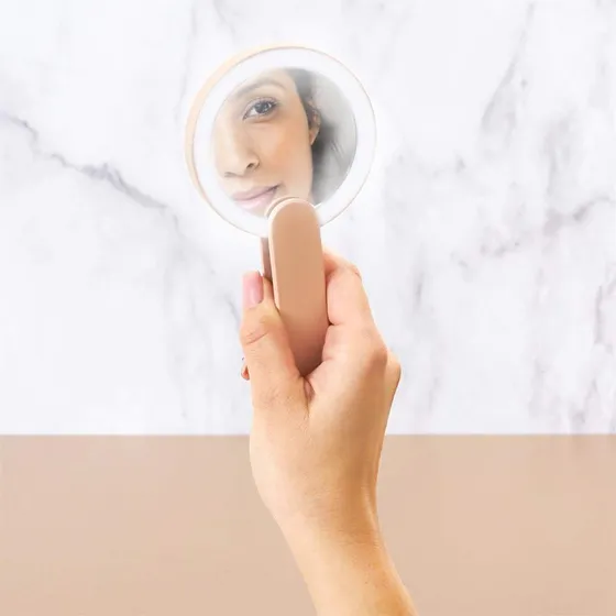 Lommespejl med LED-belysning - USB, beige