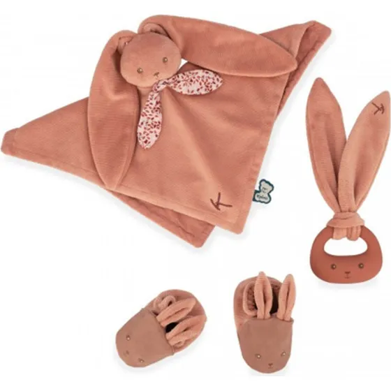 Kaloo Lapinoo Babysæt Terracotta med Kaninnusseklud, Bidering og Kaninhjemmesko