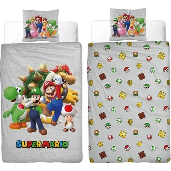 Mario Bros Vändbart Bæddesæt, Mikrofiber, 140x200 cm + 63x63 cm