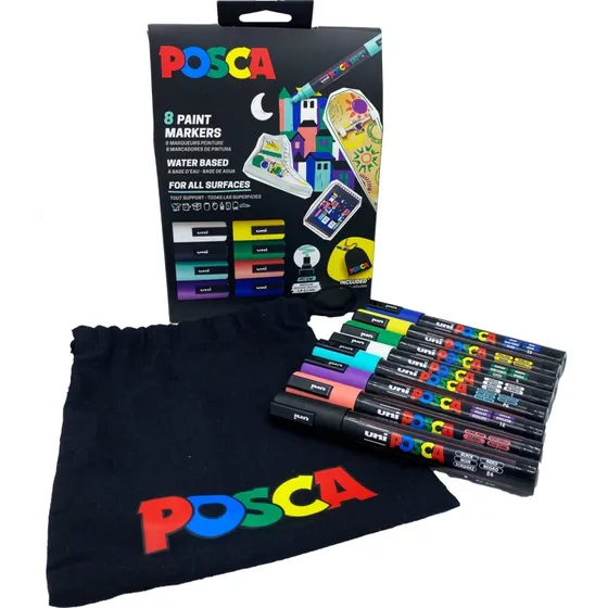 Posca PC-5M 8 Farver - Vandbaserede Tusser i Bomuldspung