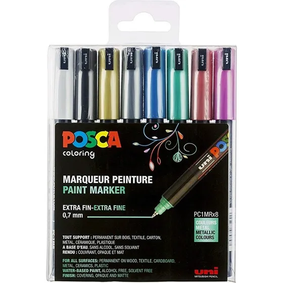 Posca PC-1MR 8 Farver Metallic - Vandbaseret Pigment