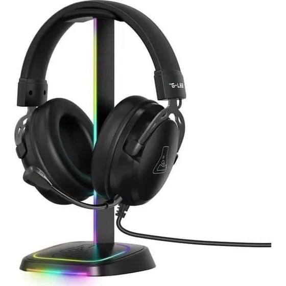 The G-Lab K-STAND-NEON RGB Gamingheadsetstativ, Svart, USB/USB-C Hub med RGB-belysning