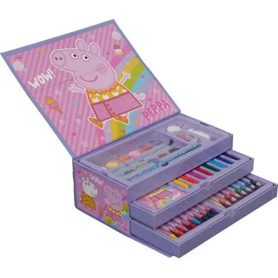 Peppa Pig Malekasse 52 stk i Papirværktøjskasse med Hank