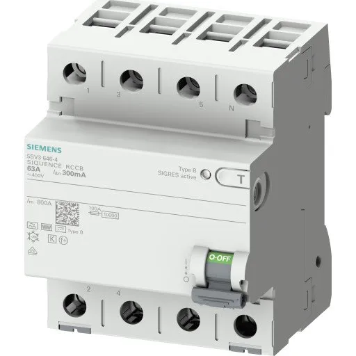Siemens 5SV HPFI-relæ B 4P 40A, 30mA