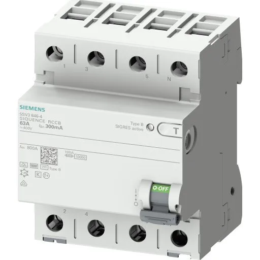 Siemens 5SV PFI-relæ B 4P 63A, 300mA