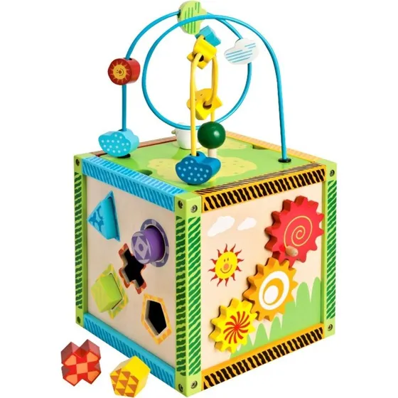 Eichhorn Colours Playbox – Træaktivitetskube med tælleramme og figurkasse, 18 måneder+