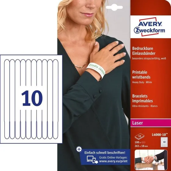 Avery Armbånd 265x18 mm, Hvid, 100 stk.