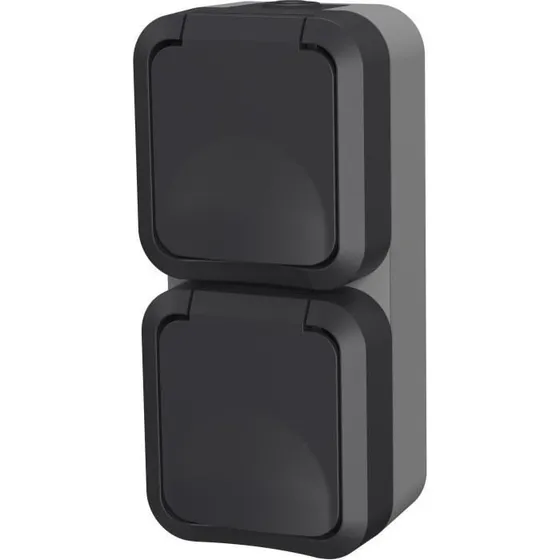 QUARX Aqua Pro Dobbelt Stikkontakt, Udendørs, Vertikal, IP55, 250V, 16A