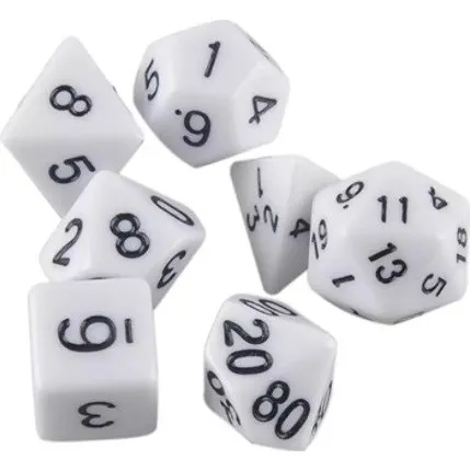7-pack terninger til D&D, hvid (D4, D6, D8, D10, D12, D20)