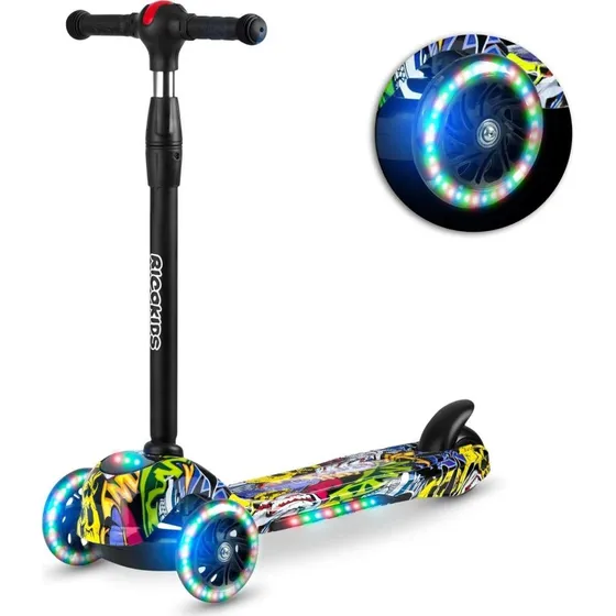 Ricokids Piko Trehjulet Løbehjul, Sort med Farverig LED