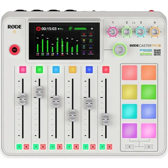 Røde RODECaster Pro II Hvid, 4-kanal podcast mixer med indbygget lydkort