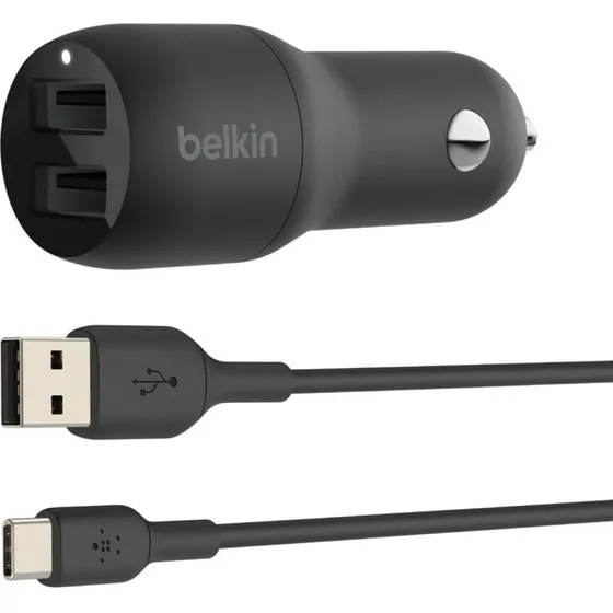 Belkin Boost Charge Biloplader 24 W, 2× USB-A + USB-C-kabel, sort