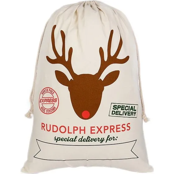 Rudolph Express - Julesæk, 100% bomuld, rustik stil