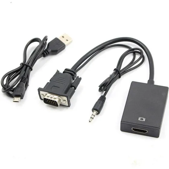 VGA til HDMI Adapterkabel med Lyd og Strømforsyning, 17 cm
