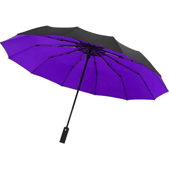 Paraply, Kompakt 105 cm, Sort/Lilla