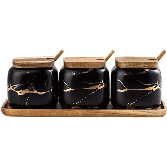3x Krydderikrukker med Bakke – Sort
