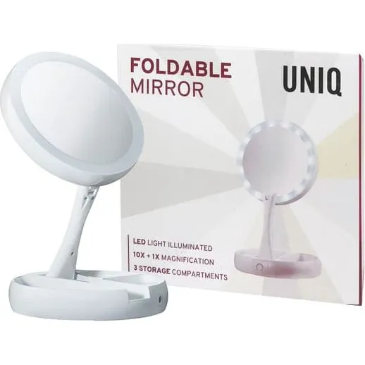 UNIQ Foldbart Makeup Spejl med LED og 10x Forstørrelse