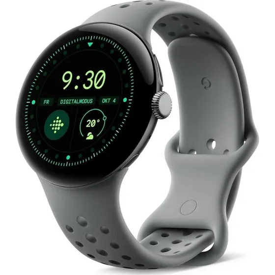 Google Pixel Watch 3 45 mm Sort Grå, Nøddebrun Bånd