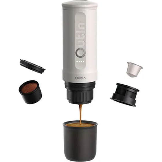 Outin Nano Bærbar Espressomaskine, Hvid, 7500mAh, 19 bar