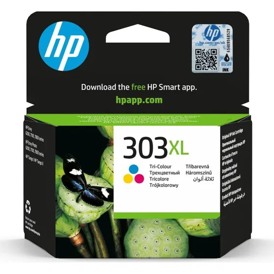 HP 303XL Tri-Color Høj Kapacitet, Cyan/Magenta/Gul