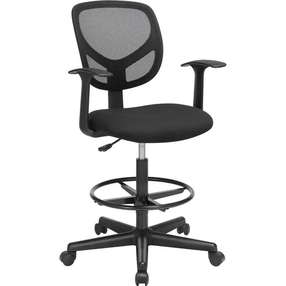 SONGMICS Ergonomisk Kontorstol med Fodstøtte og Armlæn, Sort