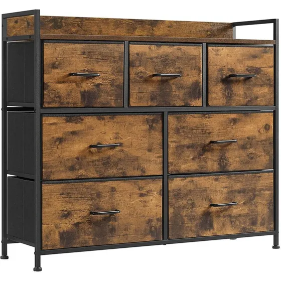 Fjord Design Kommode med 7 skuffer, rustik brun/sort, metalstel