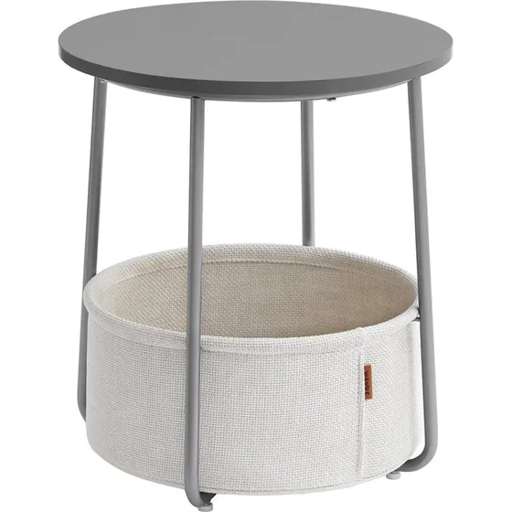 Vasagle Rund Sidebord med Stofkurv, Cementgrå/Hvid, Ø45 cm
