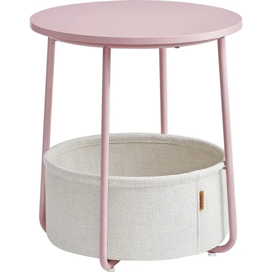 VASAGLE Rund sidebord med stofkurv, pastelrosa/skyhvid (Ø45 cm)