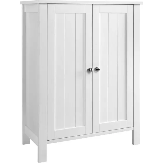 Vasagle fritstående badeværelsesskab 2 døre, hvid, MDF, BCB60W