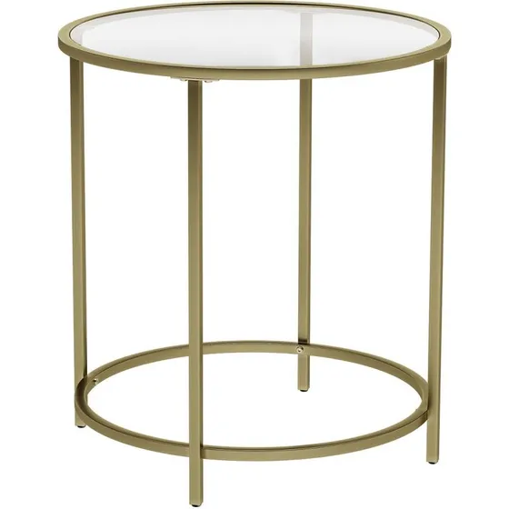 VASAGLE Golden Times LGT20G, rund sofabord med hærdet glas og gylden metalramme (Ø50 × H55 cm)